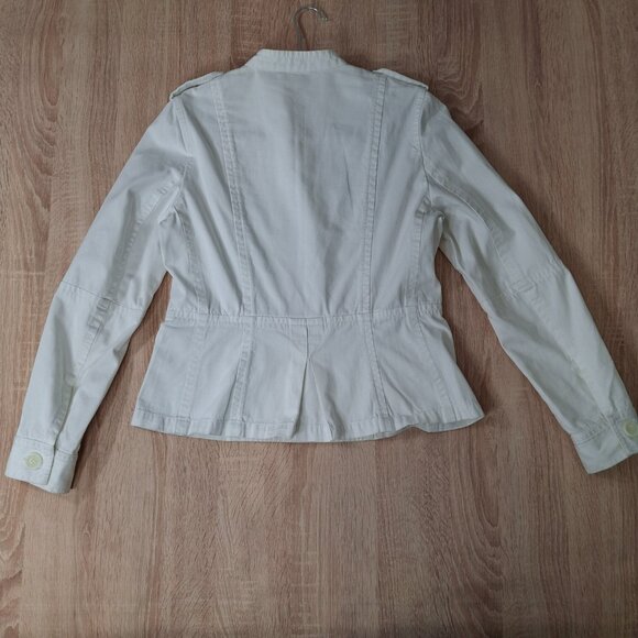 Tara Jarmon Womens White Cotton Military Style Jacket Sz 44 (M) Mandarin Collar - Picture 4 of 15